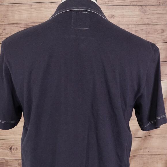 Billy Reid Polo Shirt Mens Large Navy Blue Contrast Stitch Button Placket Pocket - Picture 5 of 9